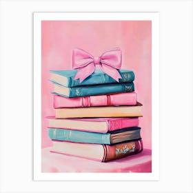 Stack Of Books With A Pink Bow Art Print