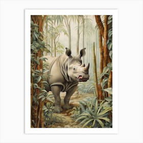Rhino In The Jungle Realistic Illustration 3 Art Print