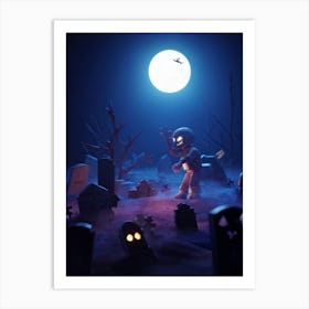 A Zombie Hand Breaking Through The Earth In A Dark Cemetery Fear Palpable In The Scarey Silhouette (6) Art Print