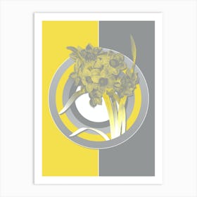 Vintage Bunch Flowered Daffodil Botanical Geometric Art in Yellow and Gray n.343 Art Print