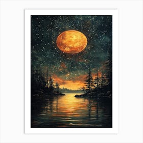 Moon Over Lake Art Print