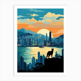 Hong Kong, China Skyline With A Cat 1 Art Print