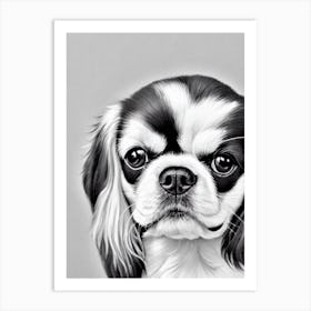 English Toy Spaniel B&W Pencil Dog Art Print