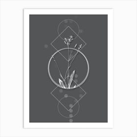 Vintage Gladiolus Junceus Botanical with Line Motif and Dot Pattern in Ghost Gray n.0393 Art Print