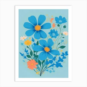 Beautiful Flowers Illustration Vertical Composition In Blue Tone 34 Art Print