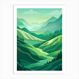 Green Valley Landscape Vector Illustration Art Print