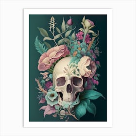 Skull With Floral Patterns 3 Pastel Botanical Art Print