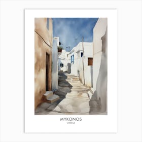 Mykonos Greece Watercolour Travel Poster Art Print