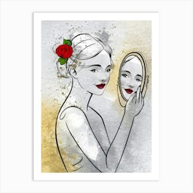 Girl Looking In The Mirror Art Print