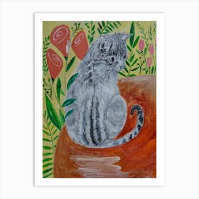 Cat on a Table, Animal Wall Art Art Print