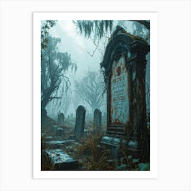 An Eerie Signboard Covered In Peeling Paint Sits Rusted At The Entrance Of An Abandoned Cemetery Shr (3) Art Print