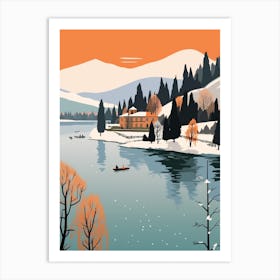 Retro Winter Illustration Lake Como Italy 1 Art Print