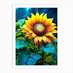 Sunflower In The Rain Art Print