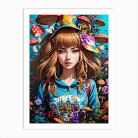 Girl With A Mushroom Hat Art Print