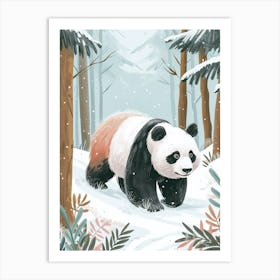 Giant Panda Walking Through A Snow Covered Forest Storybook Illustration 1 Art Print