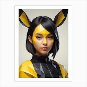 Low Poly Rabbit Girl, Black And Yellow (4) Art Print