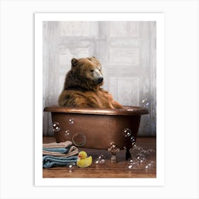Bear In A Bathtub Bathroom Art Print