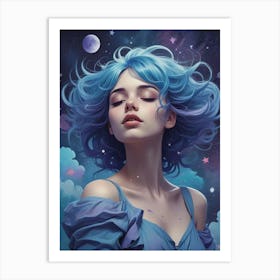 Blue Haired Girl Dreamscape Art Print (2) Art Print