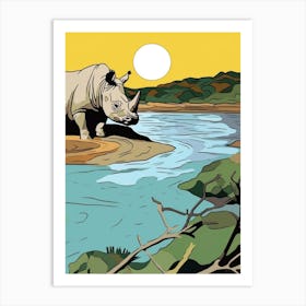 Rhino With The Sun Geometric Illustration 6 Art Print