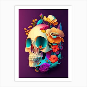 Skull With Vibrant Colors Vintage Floral Art Print