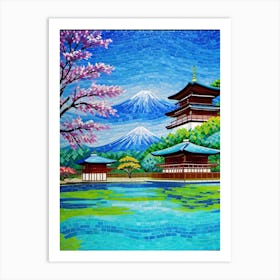 Kyoto Pagoda Mount Fuji Japan Beautiful Lake Landscape Art Print