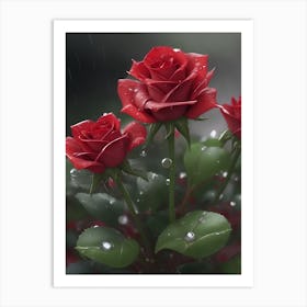 Red Roses At Rainy With Water Droplets Vertical Composition 17 Art Print