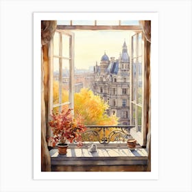 Window View Of Bucharest Romania In Autumn Fall, Watercolour 1 Art Print