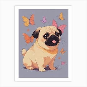 Pug With Butterflies 2 Art Print