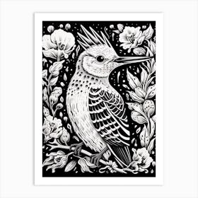 B&W Bird Linocut Hoopoe 4 Art Print