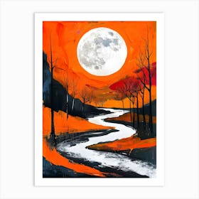 Full Moon Over A River Art Print