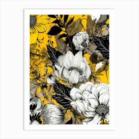 Floral Pattern On Yellow Background Art Print