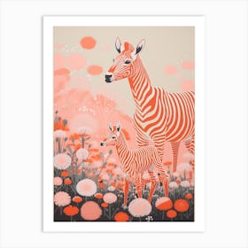 Zebra Mother & Calf Pink & Orange 2 Art Print