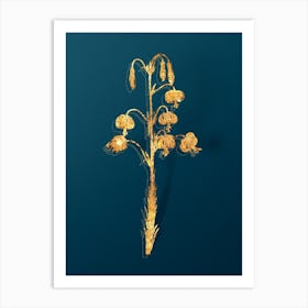 Vintage Lilium Pyrenaicum Botanical in Gold on Teal Blue Art Print