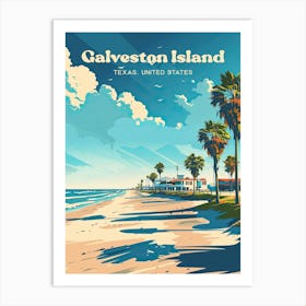 Galveston Island Texas Beach Vacation Digital Travel Art Art Print