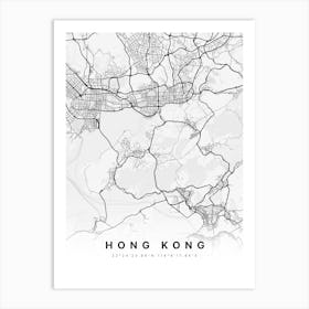 Hong Kong White Map Art Print