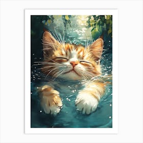 Happy Orange Cat Floating on Water 17 Art Print