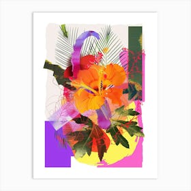 Marigold 2 Neon Flower Collage Art Print