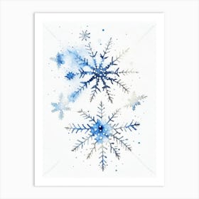 Snowflakes In The Snow,  Snowflakes Minimalist Watercolour 3 Art Print