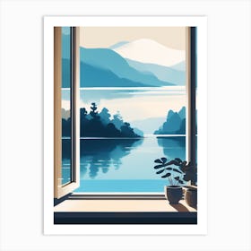 Japandi Window In Blue Art Print
