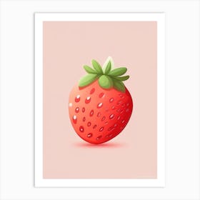 A Single Strawberry, Cute, Kawaii Art Print