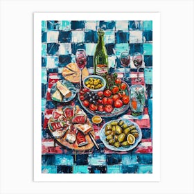 Mediterranean Mezze Board Blue Checkerboard 1 Art Print