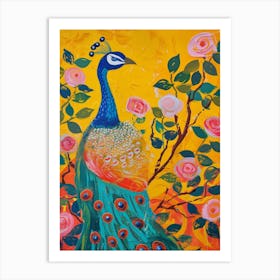 Peacock With The Roses Painting 3 Art Print