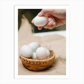 White Eggs In A Basket Art Print