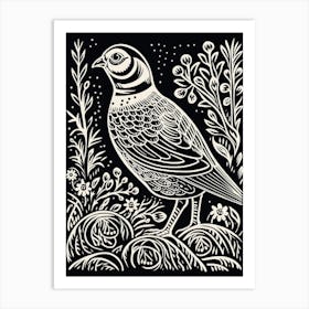 B&W Bird Linocut Partridge 2 Art Print