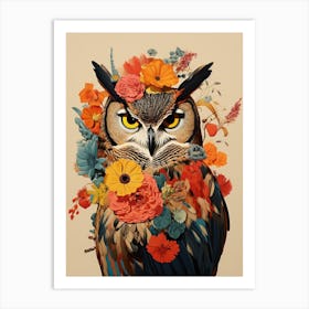 Bird With A Flower Crown Great Horned Owl 2 Art Print