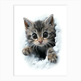 Kitten Peeking Out Of Hole Art Print