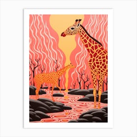 Two Giraffes In The River Art Print