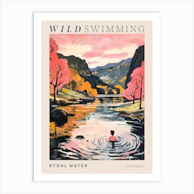 Wild Swimming At Rydal Water Cumbria 3 Poster Art Print