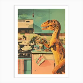 Dinosaur In The Kitchen Retro Abstract Collage 3 Art Print