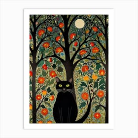 Black Cat In The Forest Style William Morris 16 Art Print